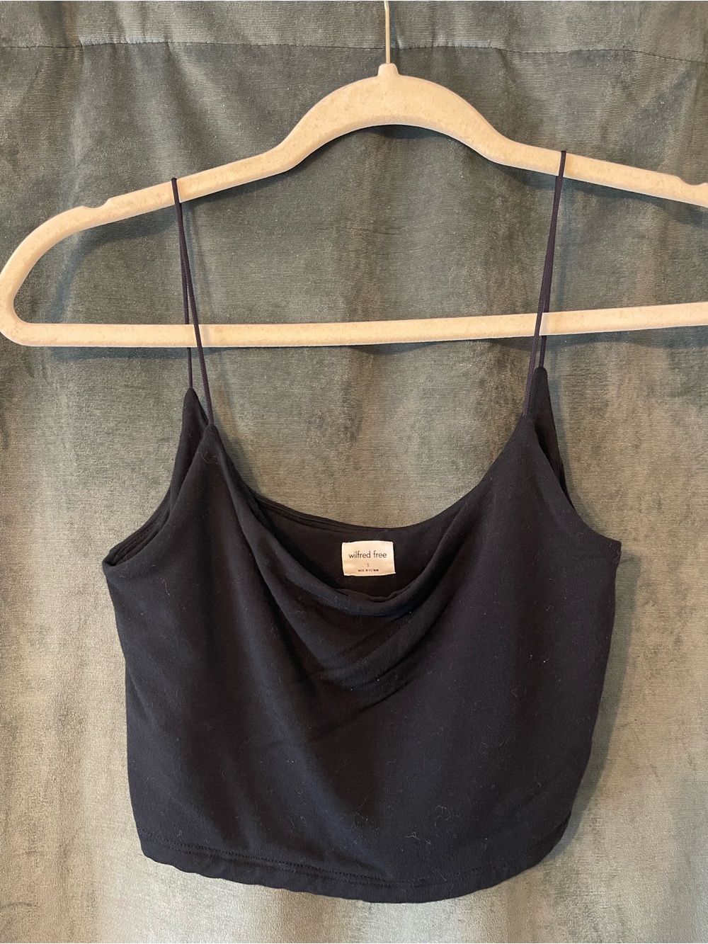 Aritzia Wilfred Black Cowl Neck Spaghetti Strap Crop Top